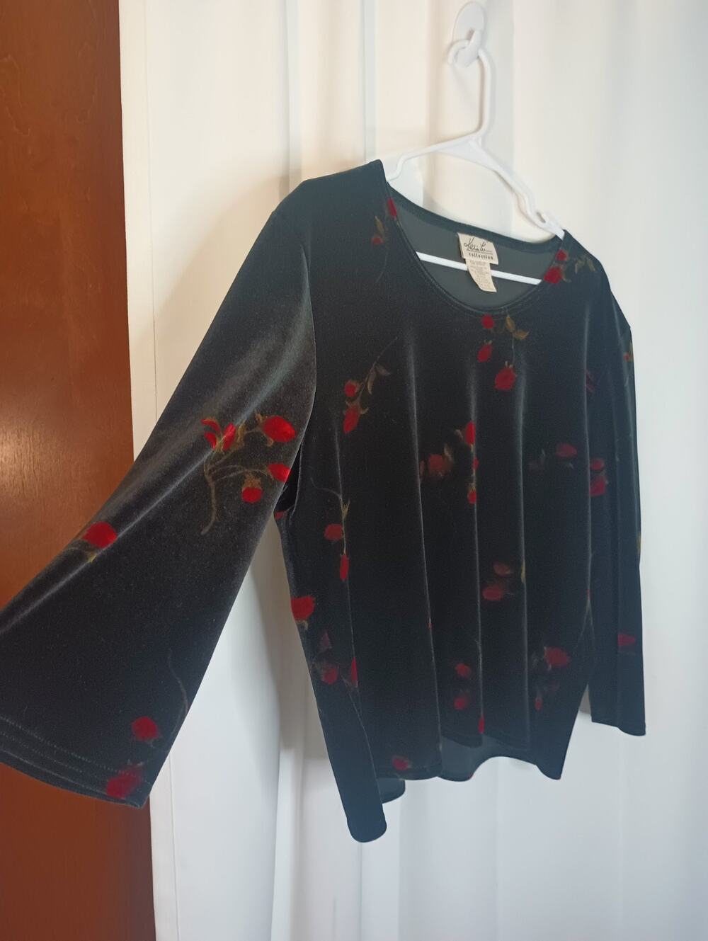 Vtg Kathie Lee Womens Whimsigoth Dark Romantic Floral Velvet Top XL 90s